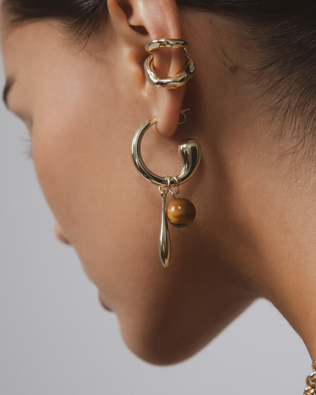 Swirl Statement Charm Earrings - Tiger&#39;s Eye