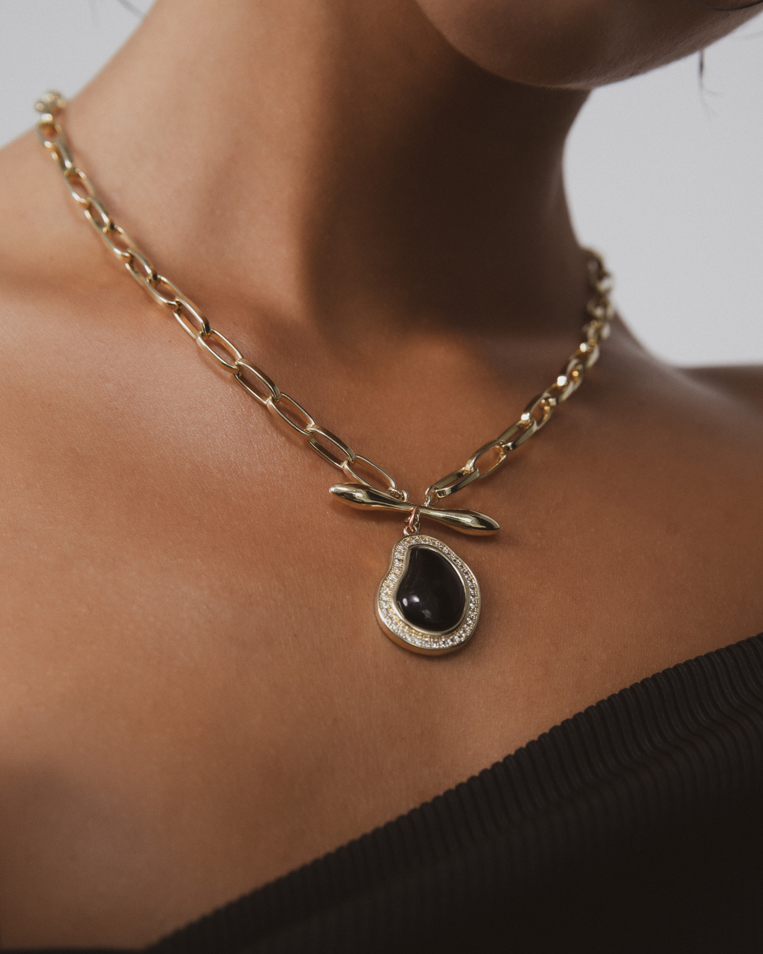 Statement Bean Gemstone Necklace - Onyx