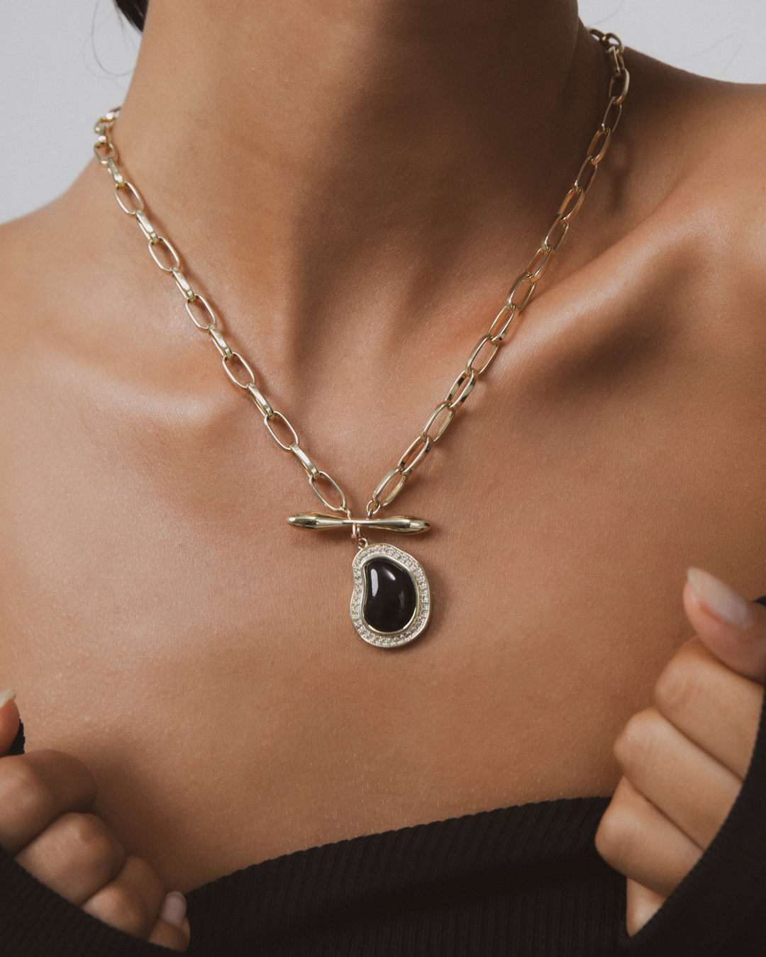 Statement Bean Gemstone Necklace - Onyx