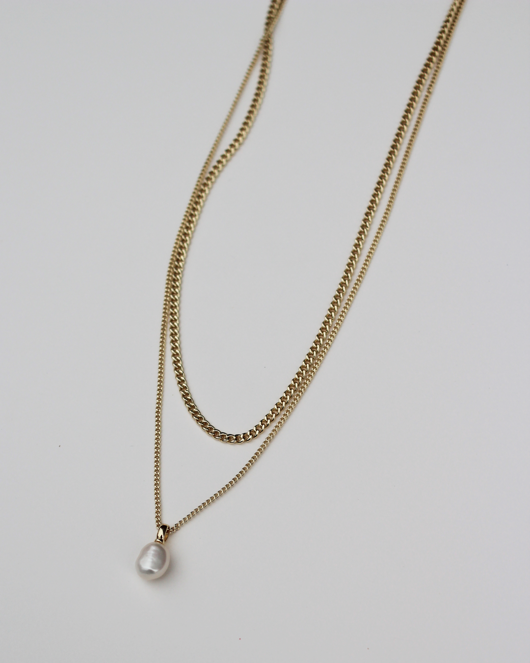 Stevie Double Chain Necklace - Freshwater Pearl