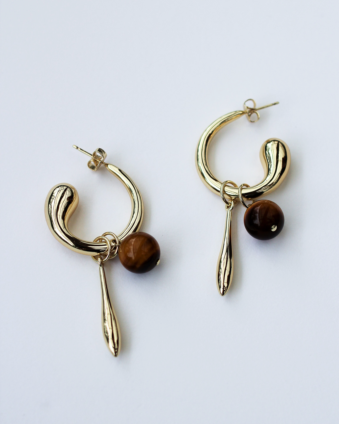 Swirl Statement Charm Earrings - Tiger&#39;s Eye