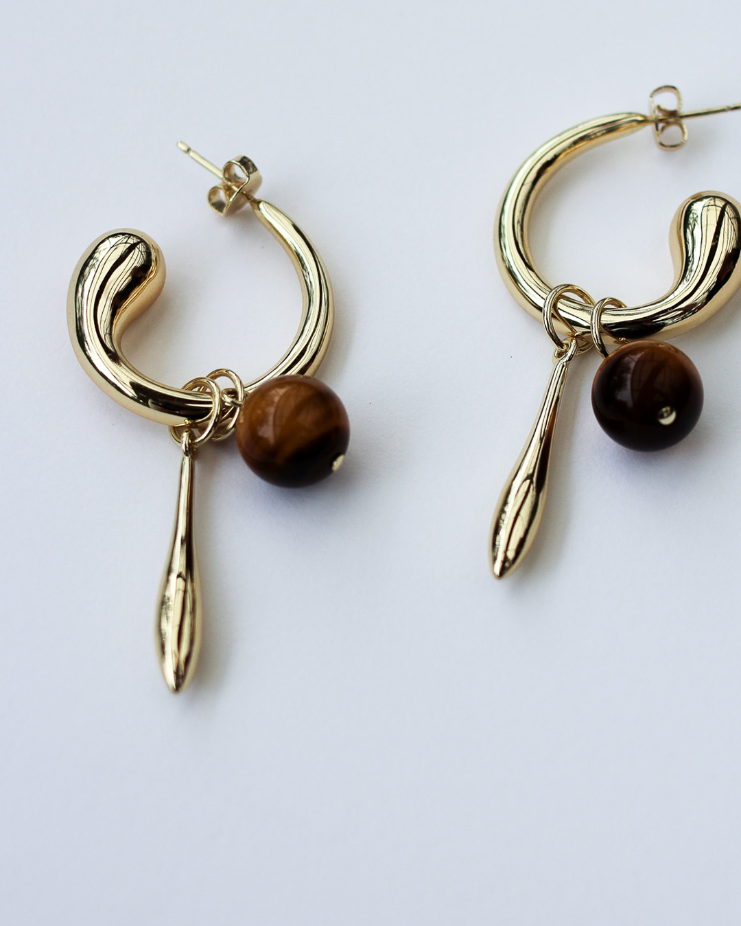 Swirl Statement Charm Earrings - Tiger&#39;s Eye