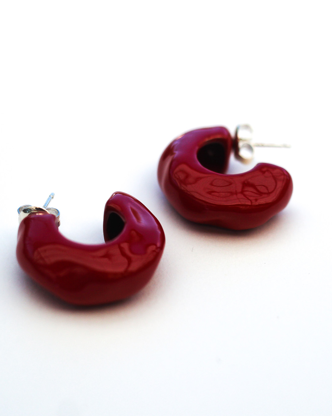 Hammered Chubby Hoops - Red Enamel