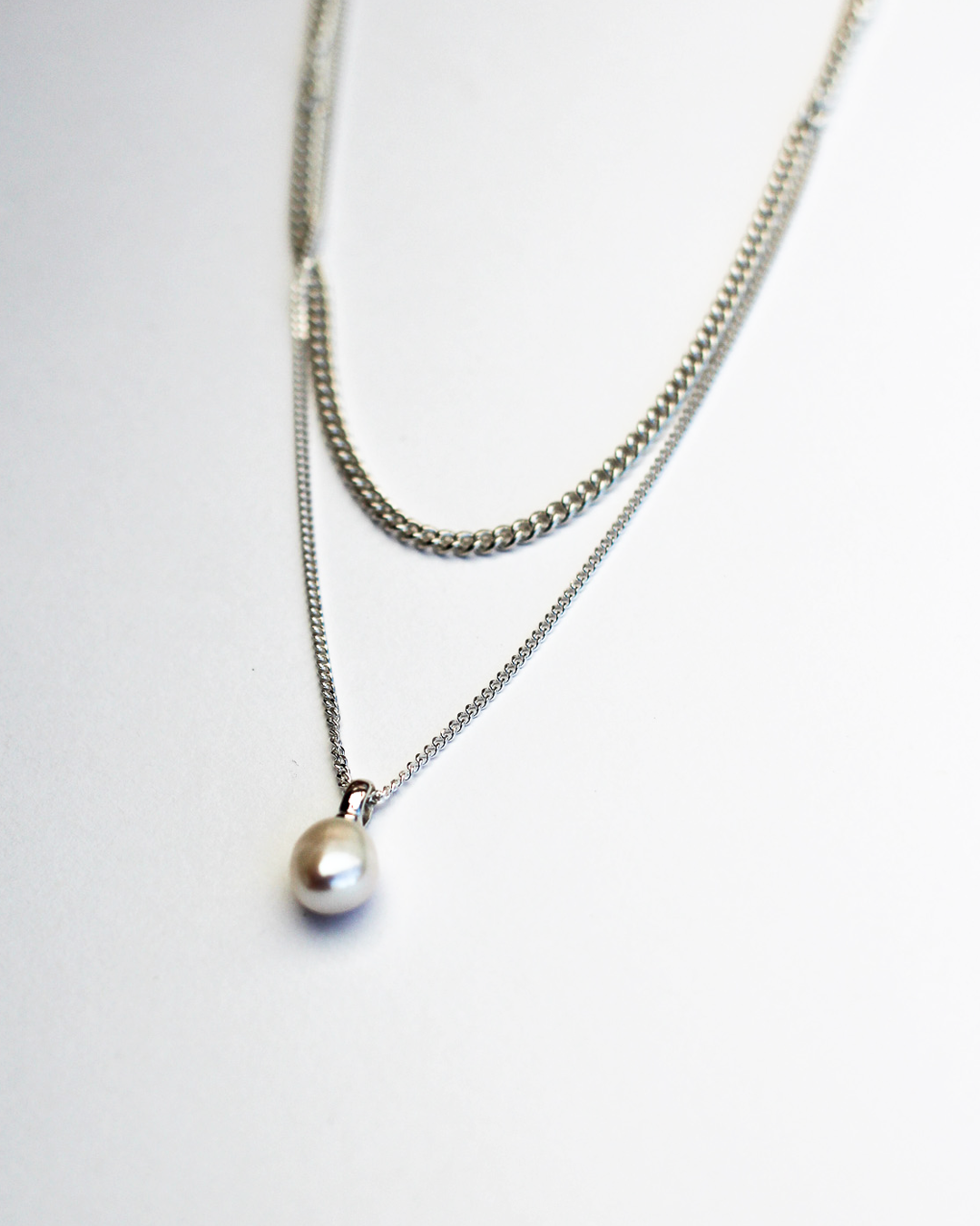 Stevie Double Chain Necklace - Freshwater Pearl